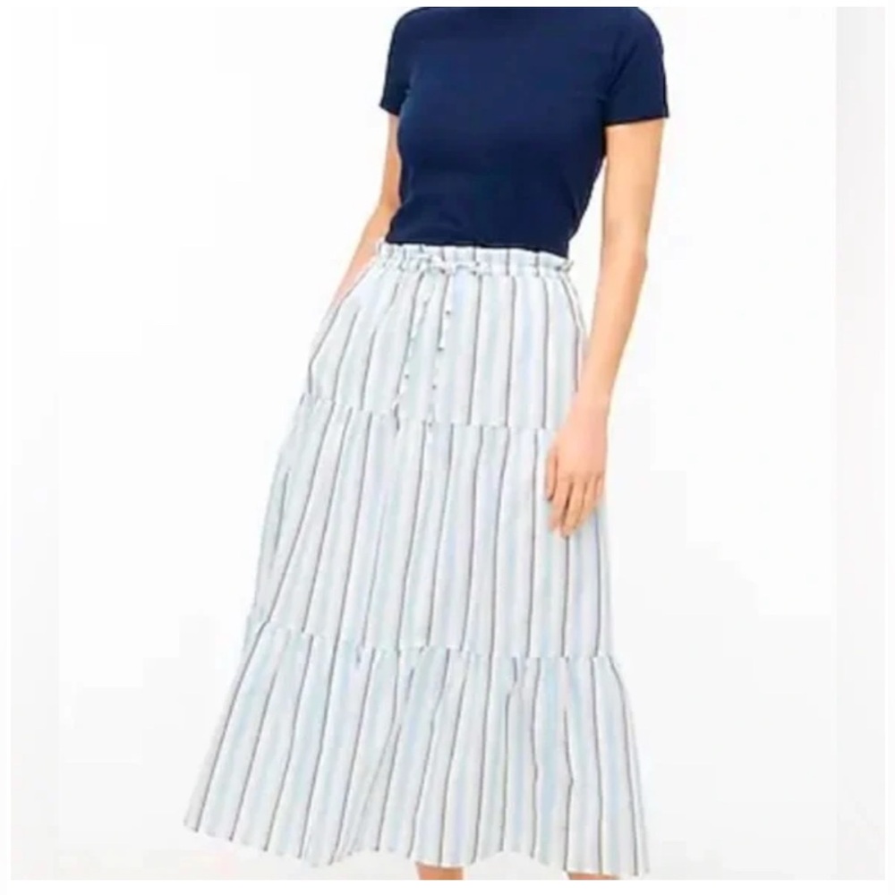 J Crew Tiered Blue, White, gray Striped  Skirt Size Large